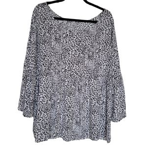 Leopard Print Blouse Top Scoop Neck Balloon Sleeve Ruffled Loose  Feet‎ Size 2XL